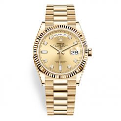 Rolex Day-Date 128238 Champagne Diamond Dial 36mm Yellow Gold Midsize Watch