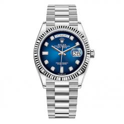 Rolex Day-Date 128239 Blue Graduated Diamond 36mm White Gold Midsize Watch