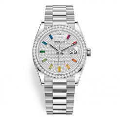 Rolex Day-Date 128349RBR Pave Rainbow 36mm White Gold Midsize Watch