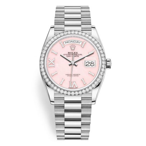 Rolex Day-Date 128349Rbr Pink Opal 36Mm White Gold Midsize Watch