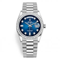 Rolex Day-Date 128349RBR Blue Graduated Diamond 36mm White Gold Midsize Watch