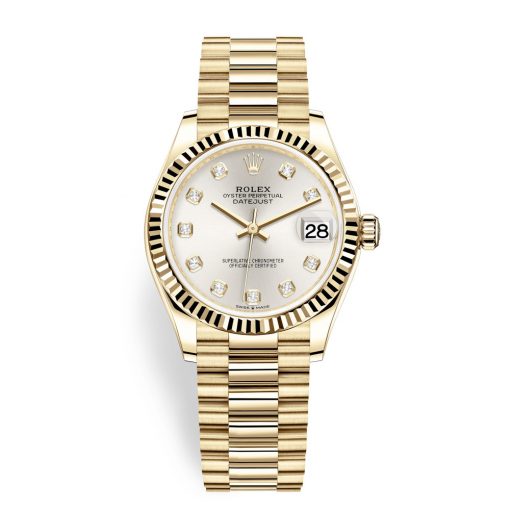 Rolex Datejust 278278 Silver Diamond Dial President 31Mm Yellow Gold Ladies Watch