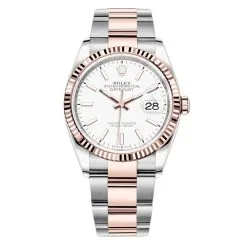 Rolex Datejust 126231 White Index Oyster 36mm Stainless Steel and Rose Gold Ladies Watch