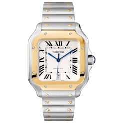 Cartier W2SA0009 Santos de Cartier Gold And Steel Case Silvered Dial Watch