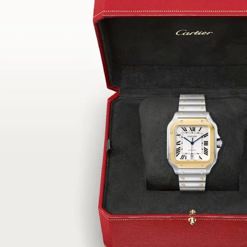 Cartier W2Sa0016 Santos Yellow Gold And Steel Case Silvered Dial Watch - Image 2