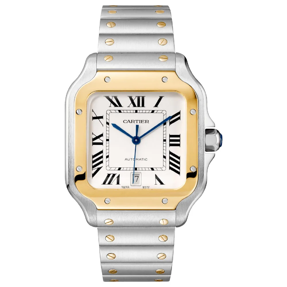 Cartier W2Sa0009 Santos De Cartier Gold And Steel Case Silvered Dial Watch