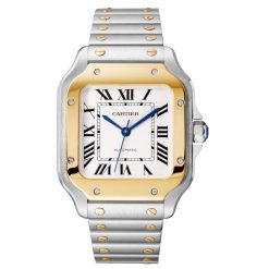 Cartier W2SA0016 Santos Yellow Gold And Steel Case Silvered Dial Watch