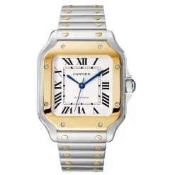 Cartier W2SA0016 Santos Yellow Gold And Steel Case Silvered Dial Watch