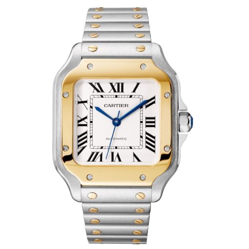 Cartier W2Sa0016 Santos Yellow Gold And Steel Case Silvered Dial Watch