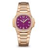 Patek Philippe 7010/1R-013 Nautilus Purple Dial 18K Rose Gold Diamond Bezel Ladies Watch