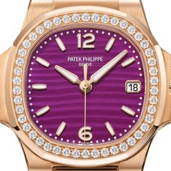 Patek Philippe 7010 1R 013 Nautilus Purple Dial 18K Rose Gold Diamond Bezel Ladies Watch Face