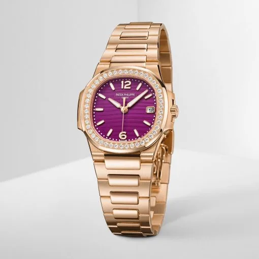 Patek Philippe 7010/1R-013 Nautilus Purple Dial 18K Rose Gold Diamond Bezel Ladies Watch - Image 6