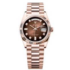 Rolex Day-Date 128235-0037 Brown Ombre Diamond Dial 36mm Everose Gold Midsize Watch