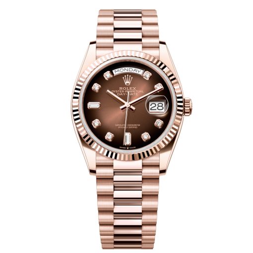 Rolex Day-Date 128235-0037 Brown Ombre Diamond Dial 36Mm Everose Gold Midsize Watch