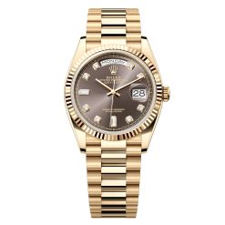 Rolex Day-Date 128238-0022 Dark Grey-Diamond Dial 36mm Yellow Gold Midsize Watch