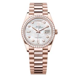 Rolex Day-Date 128345RBR-0028 MOP Diamond Dial 36mm Everose Gold Watch