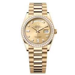 Rolex Day-Date 128348RBR-0008 Champagne-Diamond Dial 36mm Yellow Gold Watch