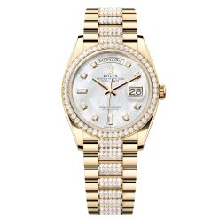 Rolex Day-Date 128348RBR-0019 MOP-Diamond Dial 36mm Yellow Gold Watch