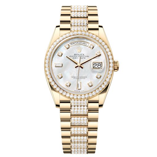 Rolex Day-Date 128348Rbr-0019 Mop-Diamond Dial 36Mm Yellow Gold Watch