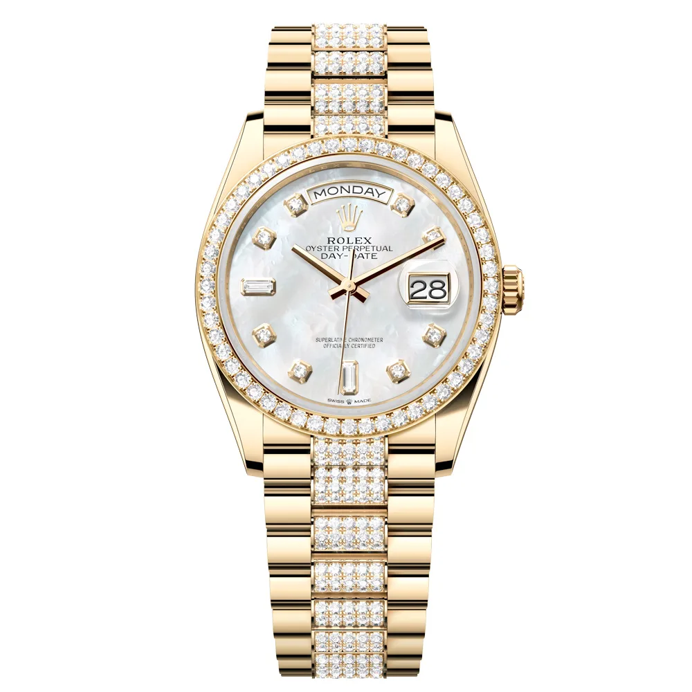 Rolex Day-Date 128348Rbr-0019 Mop-Diamond Dial 36Mm Yellow Gold Watch