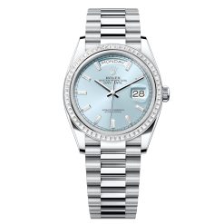 Rolex Day-Date 128396TBR-0003 Ice Blue Baguette Dial 36mm Platinum Midsize Watch