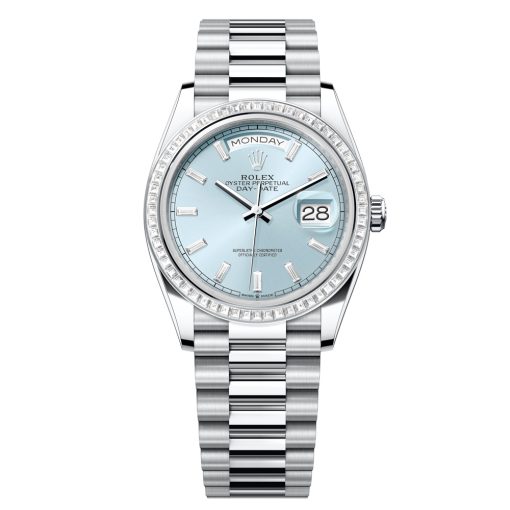 Rolex Day-Date 128396Tbr-0003 Ice Blue Baguette Dial 36Mm Platinum Midsize Watch