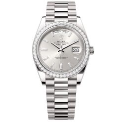 Rolex Day-Date 228349rbr-0001 Silver Baguette Diamond Dial 40mm White Gold Men's Watch