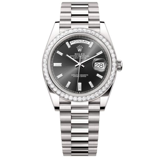 Rolex Day-Date 228349Rbr-0003 Black Baguette Diamond Dial 40Mm White Gold Men'S Watch