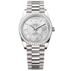 Rolex Day-Date 228349rbr-0040 Meteorite Baguette Diamond Dial 40mm White Gold Men's Watch