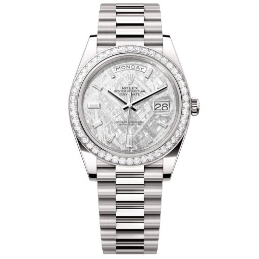 Rolex Day-Date 228349Rbr-0040 Meteorite Baguette Diamond Dial 40Mm White Gold Men'S Watch