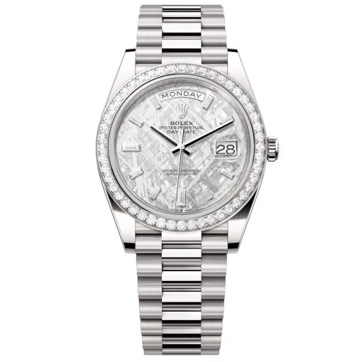Rolex Day-Date 228349Rbr-0040 Meteorite Baguette Diamond Dial 40Mm White Gold Men'S Watch