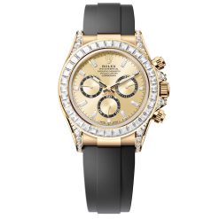 Rolex 126538TBR-0004 Cosmograph Daytona Champagne Diamond Dial Baguette Diamond Bezel Yellow Gold Oysterflex Watch