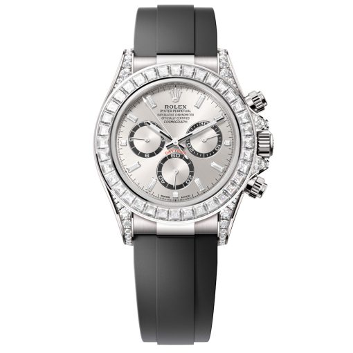 Rolex 126539Tbr-0002 Cosmograph Daytona Silver Diamond Dial Baguette Diamond Bezel White Gold Oysterflex Watch