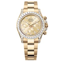 Rolex 126598TBR-0001 Cosmograph Daytona Baguette Champagne Dial Baguette Bezel Oyster Yellow Gold Watch