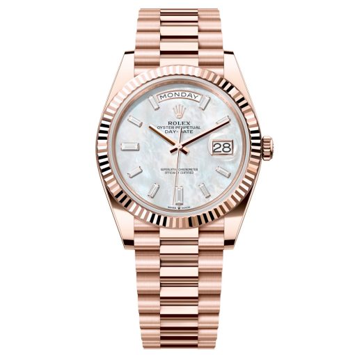 Rolex Day-Date 228235-0056 Mop Baguette Diamond Dial 40Mm Everose Gold Men'S Watch