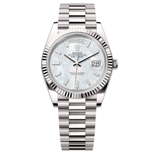 Rolex Day-Date 228239-0078 Mop Baguette Diamond Dial 40Mm White Gold Men'S Watch