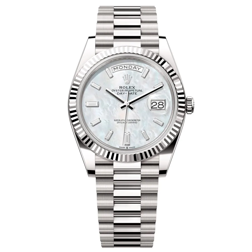 Rolex Day-Date 228239-0078 Mop Baguette Diamond Dial 40Mm White Gold Men'S Watch
