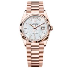 Rolex Day-Date 128235-0078 MOP Diamond Dial 36mm Everose Gold Midsize Watch