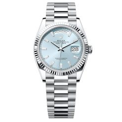 Rolex Day-Date 128236-0009 Ice Blue Baguette Dial 36mm Platinum Midsize Watch