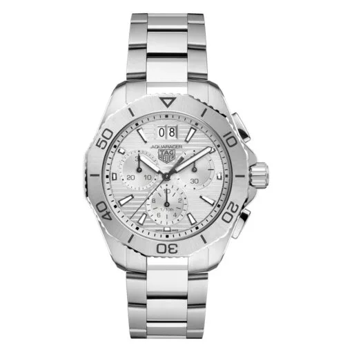 Tag Heuer Cbp1111.Ba0627 Aquaracer Professional 200 Quartz Chronograph Big Date Stainless Steel Silver Dial Watch