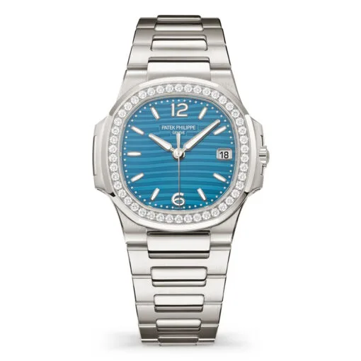 Patek Philippe 7010/1G-013 Nautilus Blue Dial 18K White Gold Diamond Bezel Ladies Watch