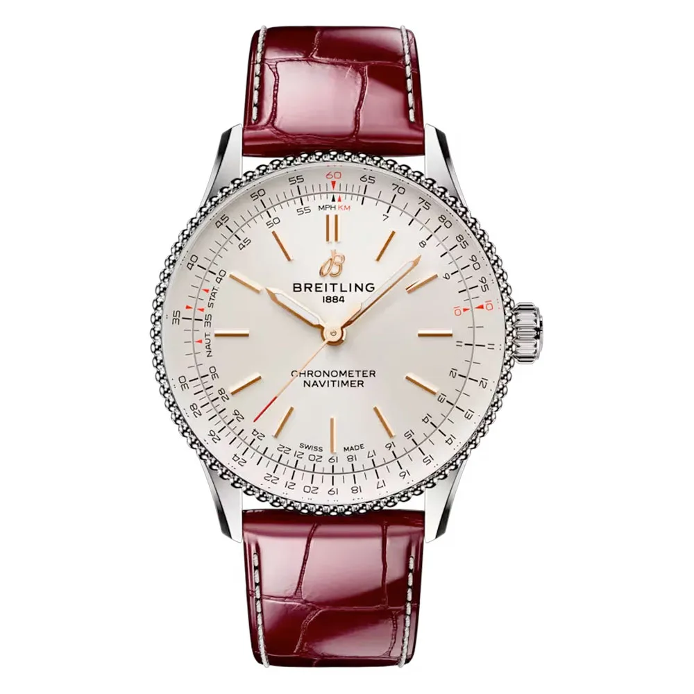 Breitling A17327211G1P1 Navitimer Automatic 36 Stainless Steel Alligator Silver Dial Watch