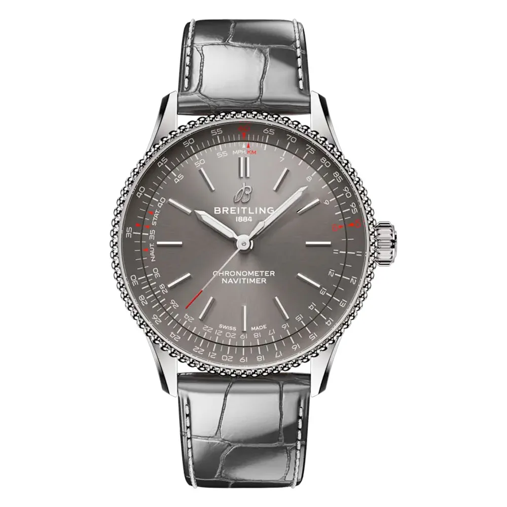 Breitling A17327381B1P1 Navitimer Automatic 36 Stainless Steel Alligator Grey Dial Watch