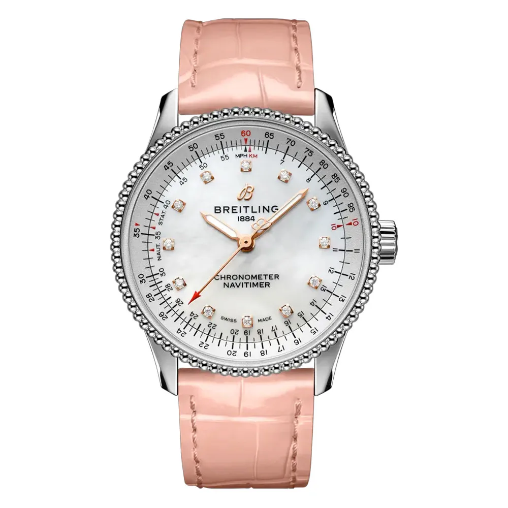 Breitling A17395211A1P3 Navitimer 35 Automatic Stainless Steel Alligator Mother-Of-Pearl Dial Watch