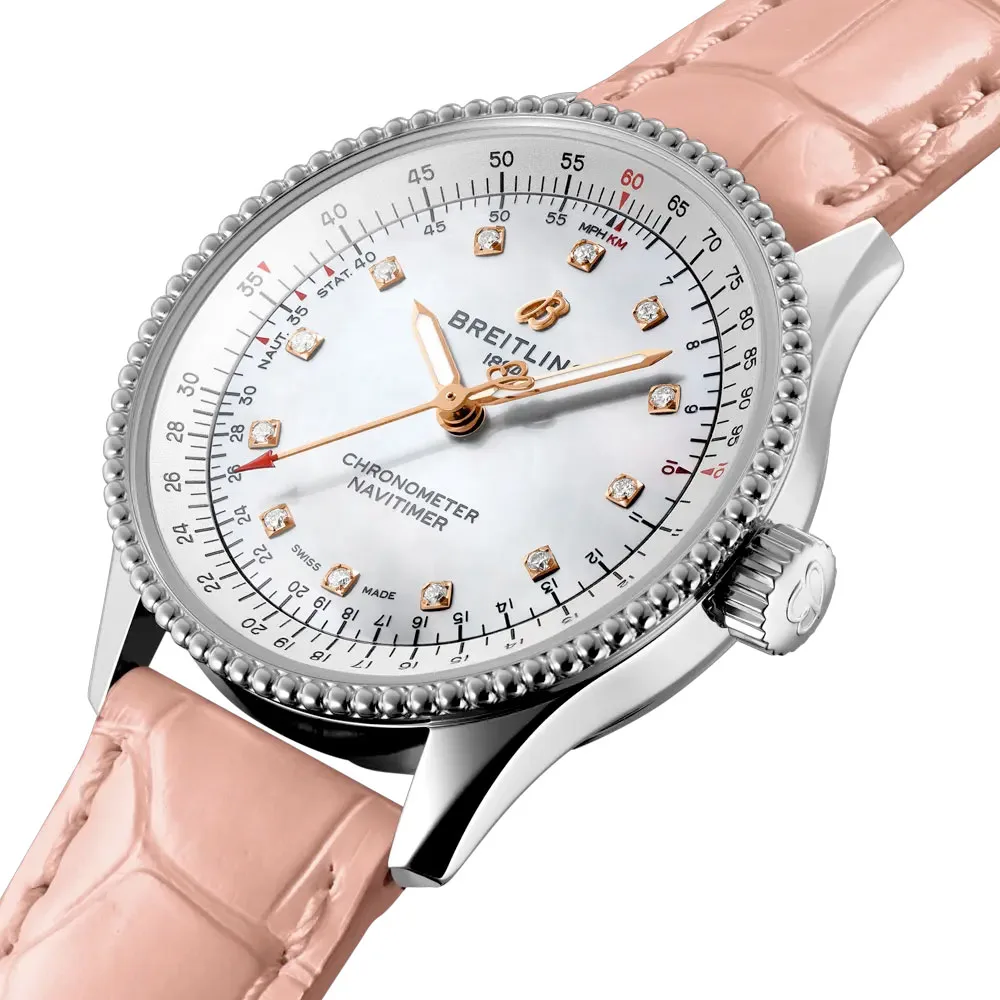 Breitling A17395211A1P3 Navitimer 35 Automatic Stainless Steel Alligator Mother-Of-Pearl Dial Watch - Image 2