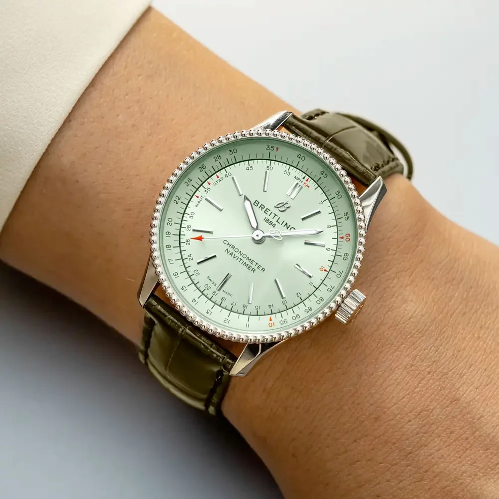 Breitling A17395361L1P1 Navitimer 35 Automatic Stainless Steel Alligator Mint Green Dial Watch - Image 3