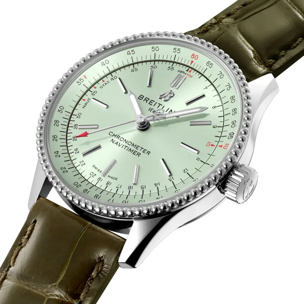 Breitling A17395361L1P1 Navitimer 35 Automatic Stainless Steel Alligator Mint Green Dial Watch - Image 2