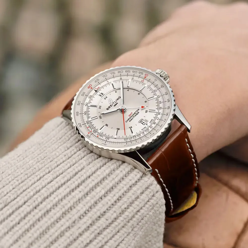 Breitling A32310211G1P1 Navitimer Gmt 41 Automatic Stainless Steel Alligator Silver Dial Watch - Image 3