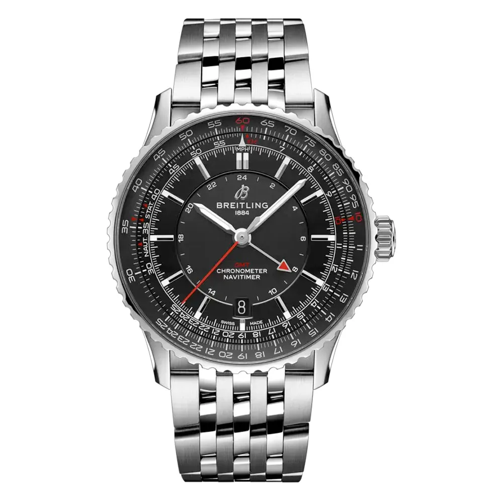 Breitling A32310251B1A1 Navitimer Gmt 41 Automatic Stainless Steel Black Dial Watch