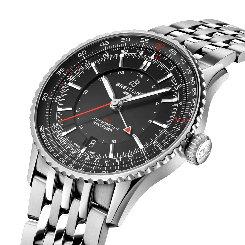 Breitling A32310251B1A1 Navitimer Gmt 41 Automatic Stainless Steel Black Dial Watch - Image 2